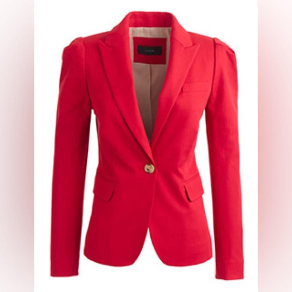 J. Crew Red Puff Shoulder Cotton Blazer
